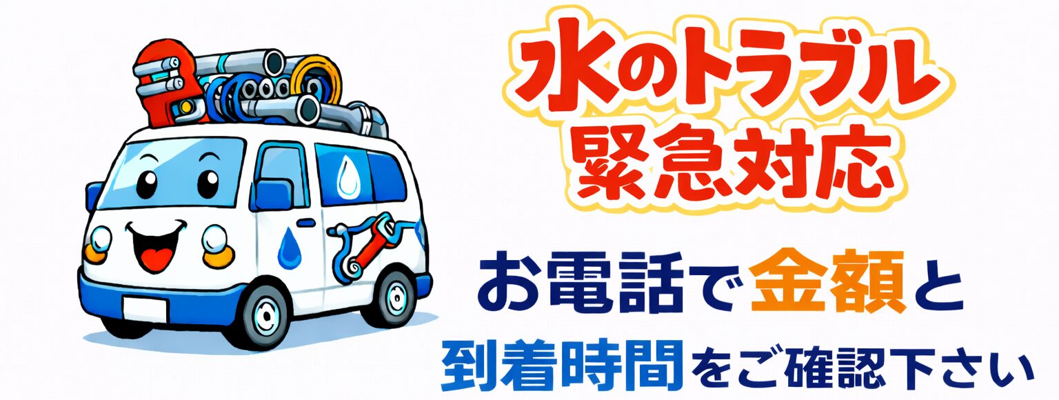 水のトラブル緊急対応。お電話で金額と到着時間をご確認下さい