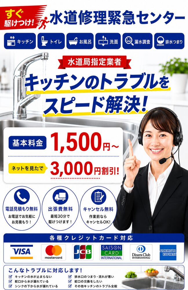 キッチン・台所水道修理（排水つまり・蛇口修理・水漏れ修理）