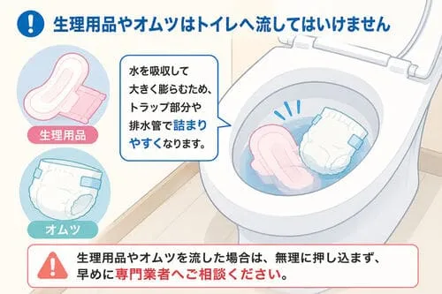 生理用品やオムツによるトイレつまり