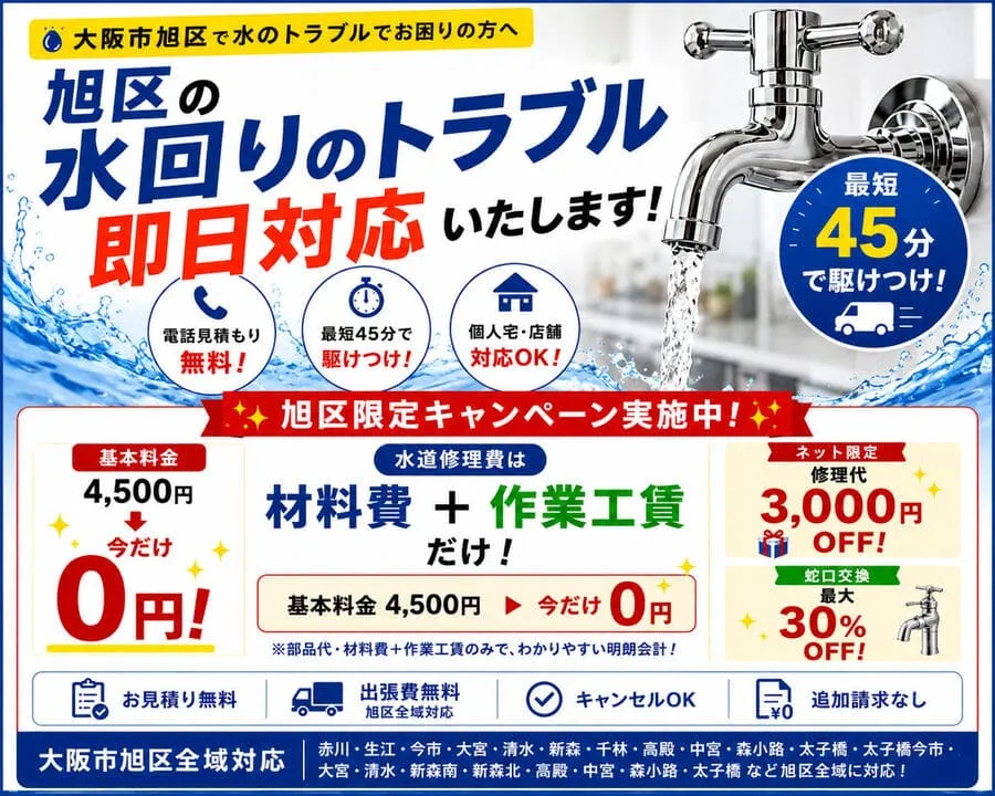 大阪市旭区トイレつまり・水漏れ修理の水道修理を即日対応