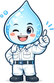 堺市美原区の水道修理に関するよくある質問へ答える水滴キャラクター