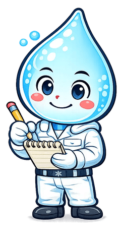 堺市美原区でよくある水道修理事例を紹介する水滴キャラクター