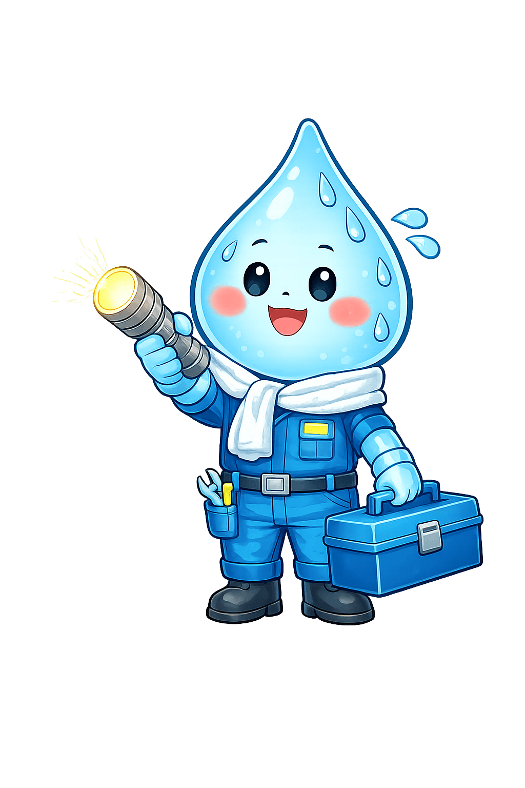 堺市美原区の水道修理施工事例を紹介する水滴キャラクター