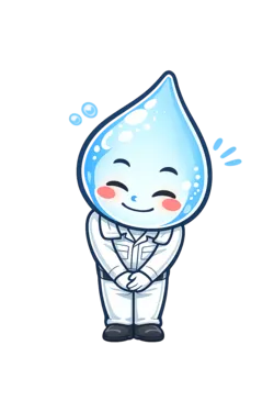 堺市美原区で水道修理をご依頼いただいたお客様へ感謝する水滴キャラクター