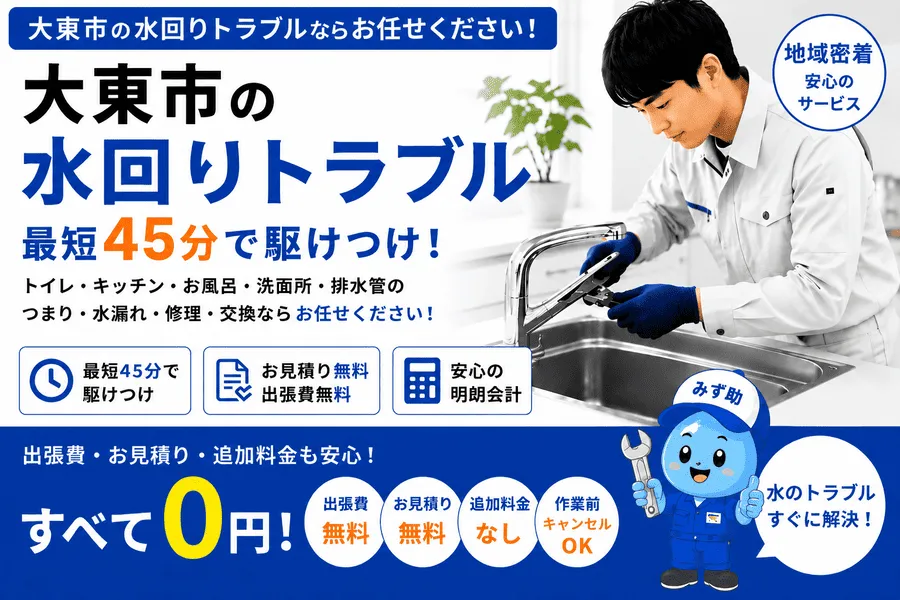大東市のトイレつまり・水漏れ・排水つまりに対応する水道修理緊急センター