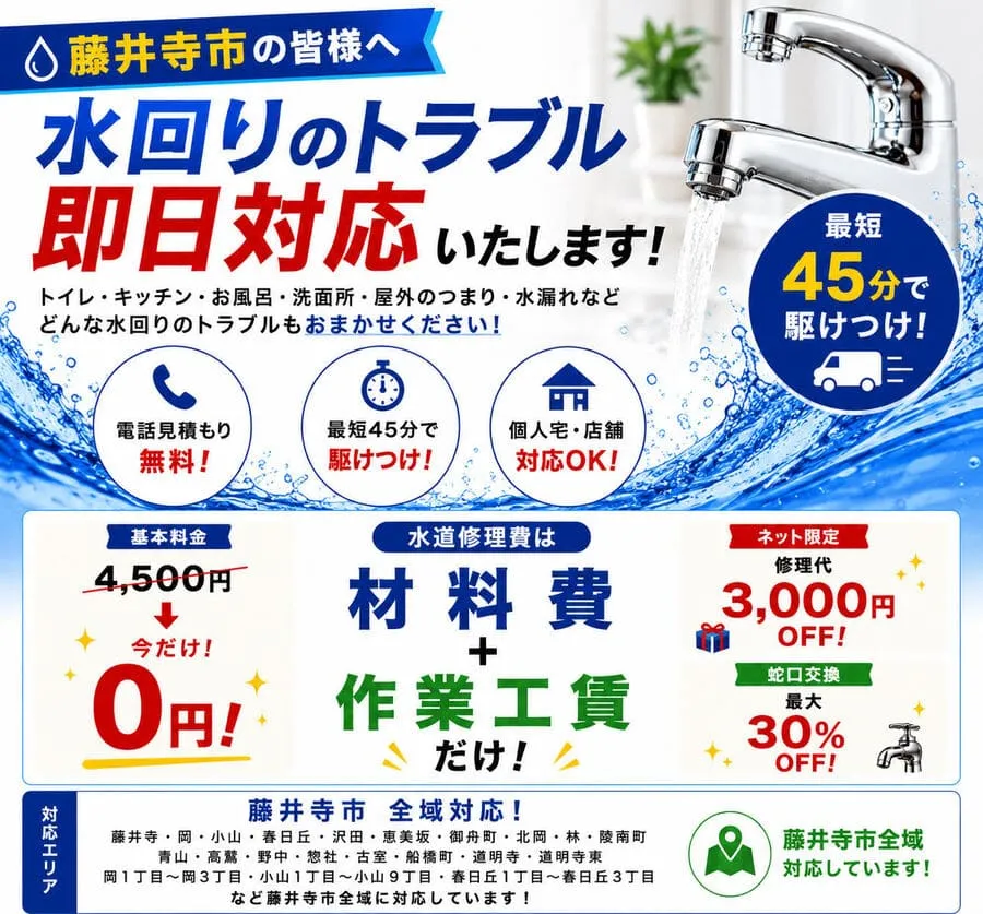 藤井寺市のトイレつまり・排水つまり・キッチンつまり・水道修理なら水道修理緊急センター