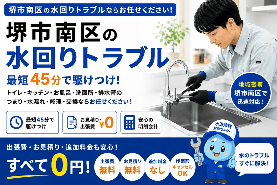 堺市南区のトイレつまり・排水つまり・水漏れに対応する水道修理緊急センター