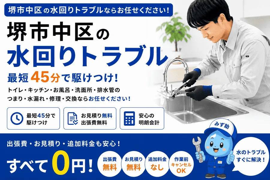 堺市中区のトイレつまり・排水つまり・水漏れに対応する水道修理緊急センター