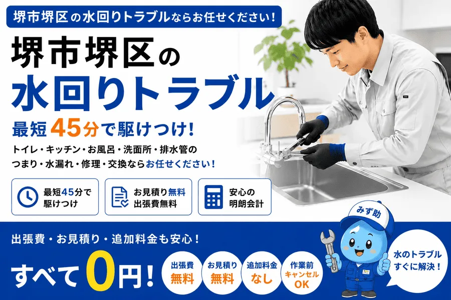 堺市堺区のトイレつまり・排水つまり・水漏れに対応する水道修理緊急センター