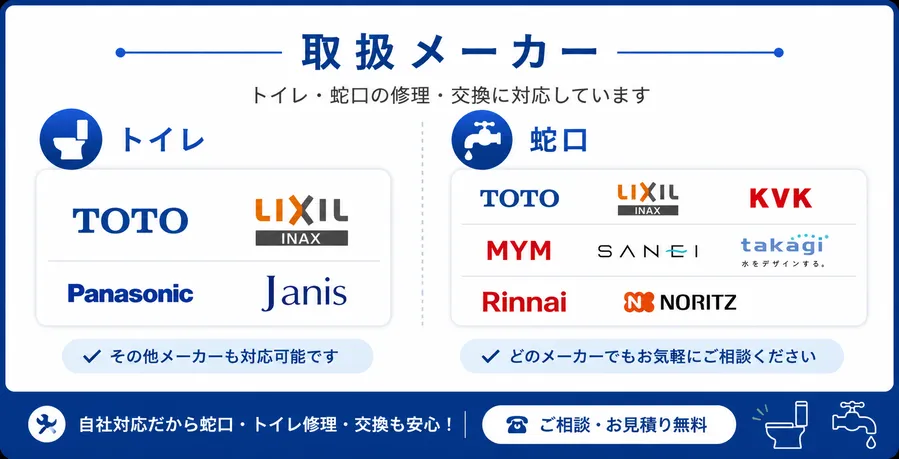 蛇口メーカー(TOTO・LIXIL・INAX・MYM・SANEI・タカギ)対応一覧
