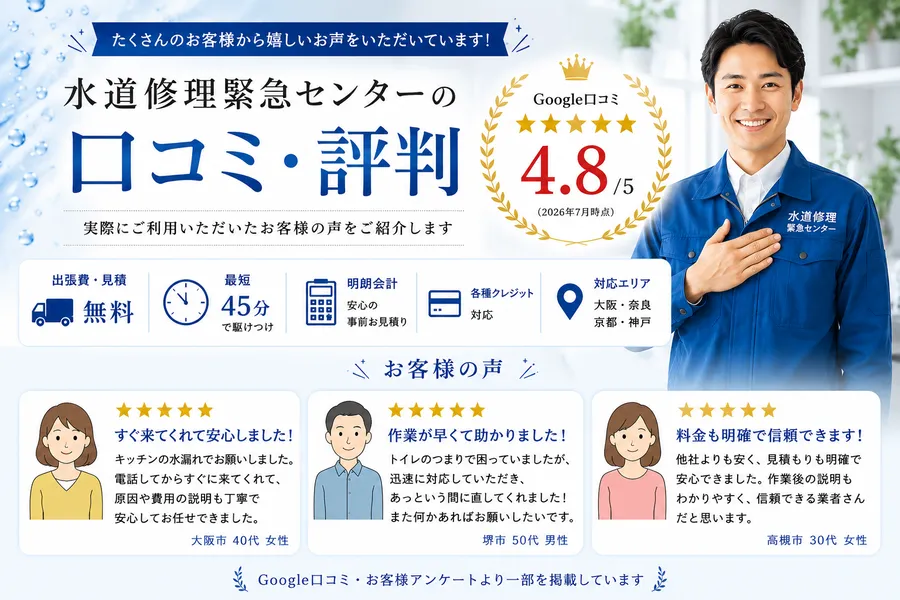 水道修理緊急センターの口コミ・評判とお客様の声を紹介