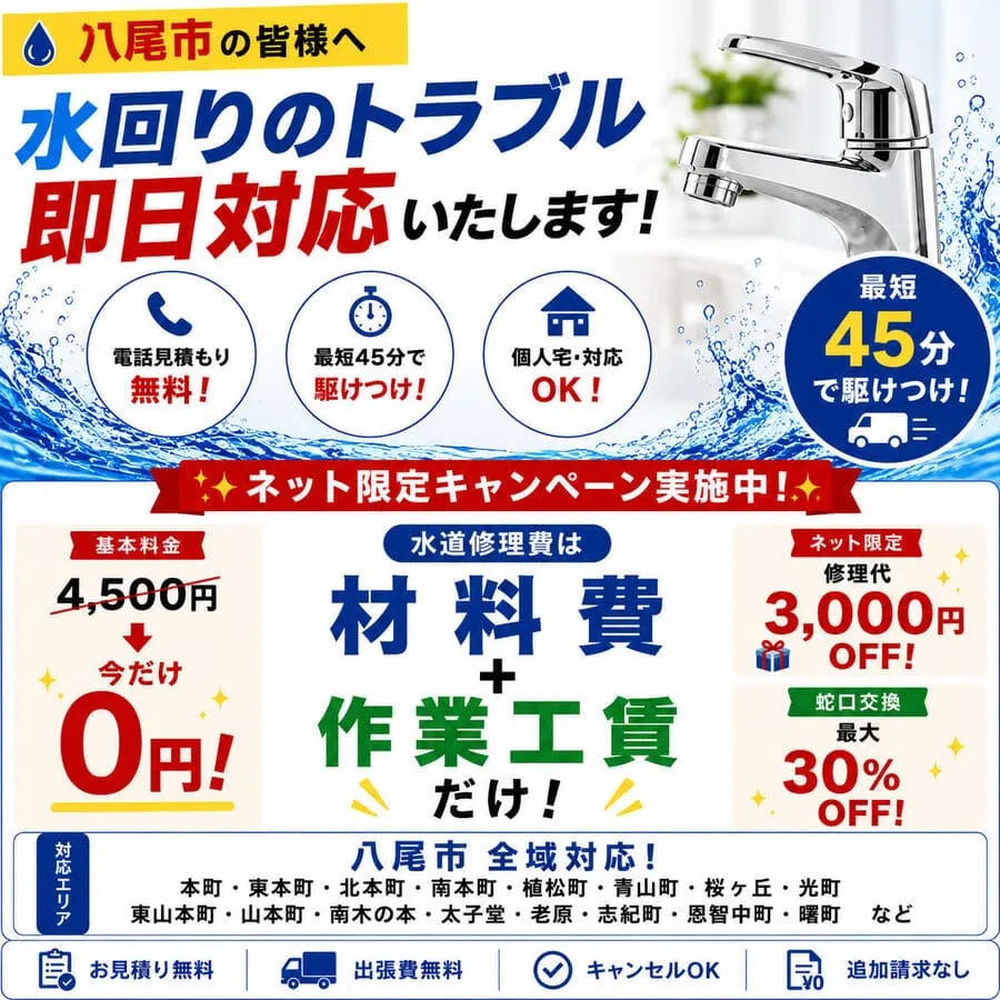八尾市の水道修理・水漏れ修理・トイレつまり修理に対応する水道修理緊急センター